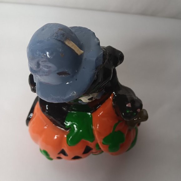 Vintage 1980s Halloween Wax Candles 2 Kitschy Pumpkins Black Cat Bat Decor - Picture 9 of 16